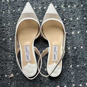 Jimmy Choo White Patent Leather Mesh Slingback Flats Size 39